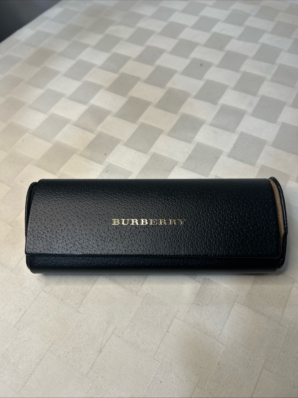 Burberry Black Leather Sunglasses Case with Gold Logo